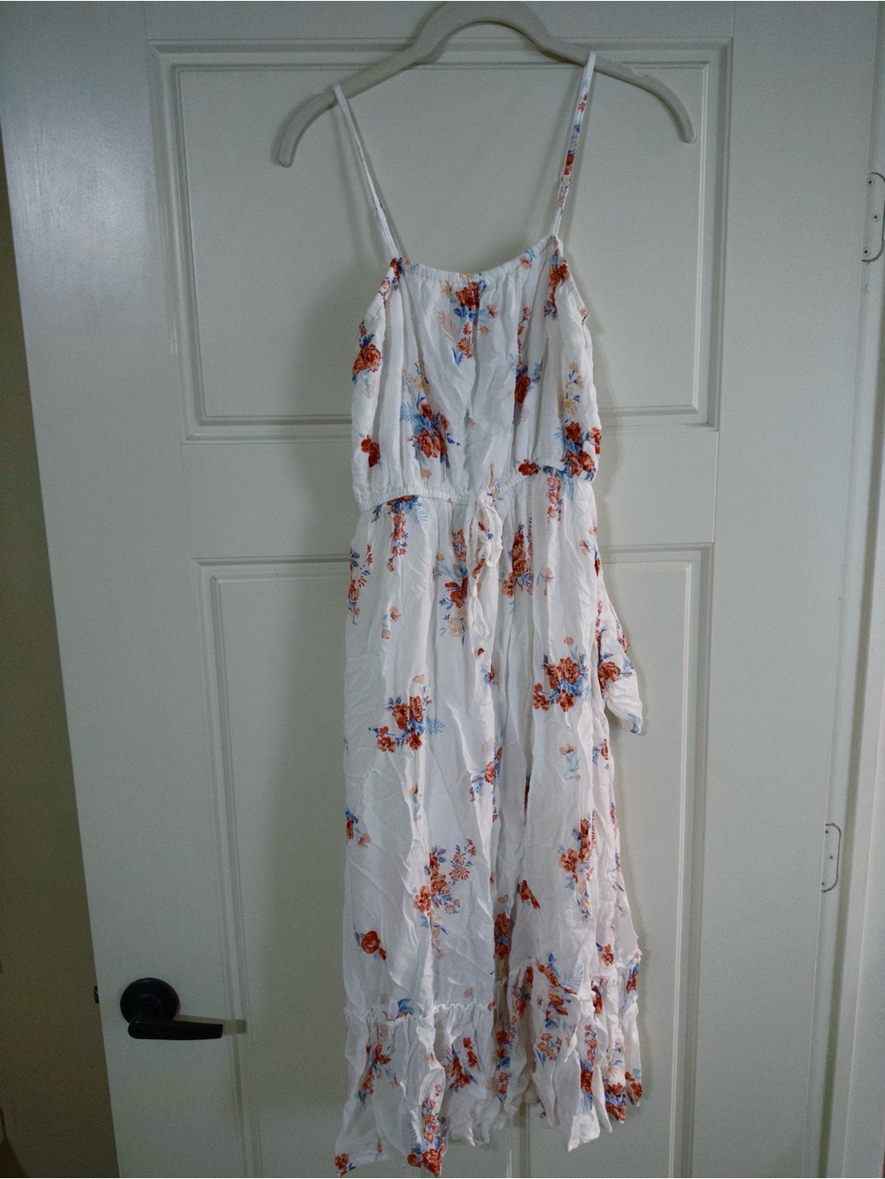 Mango White Maxi Dress with Red-Orange and Blue Floral Print
